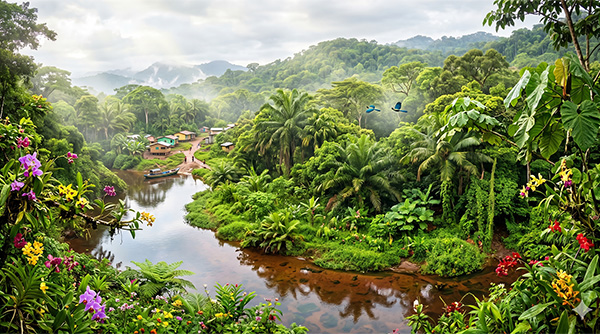 An idealistic image of the Congo in spring. Created with Gemini AI