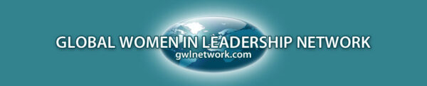 Global Women in Leadership Network over an elongated glowing world globe.