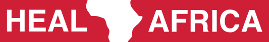 HEAL AFRICA logo in red and white.